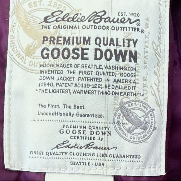 Eddie Bauer Women’s Small Purple Premium Goose Down Puffer Vest Made in USA - Picture 8 of 13
